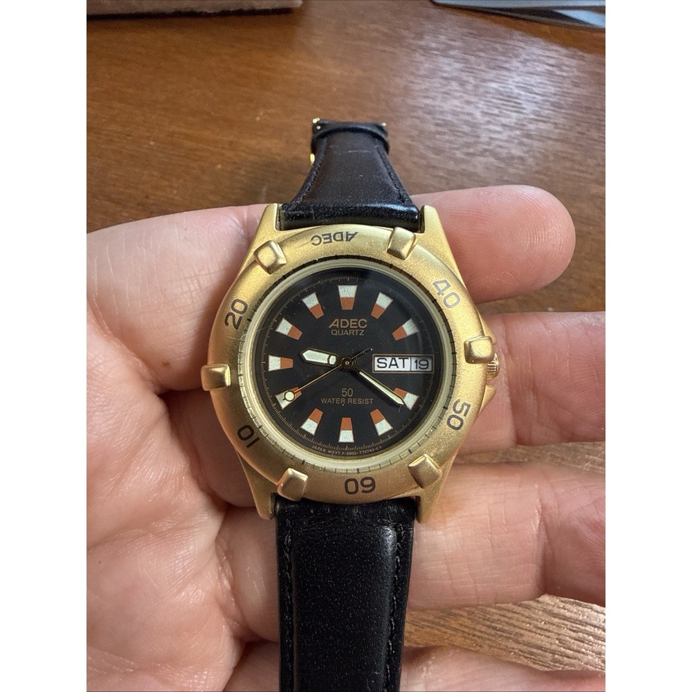 Vintage Citizen ADEC Quartz Watch 36mm Diver Bezel Turns New Band And Battery